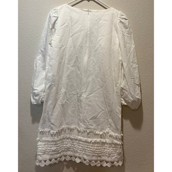Weekend MaxMara White 100% Cotton Crochet Hem Shift Mini Dress Size 4 - Picture 3 of 6